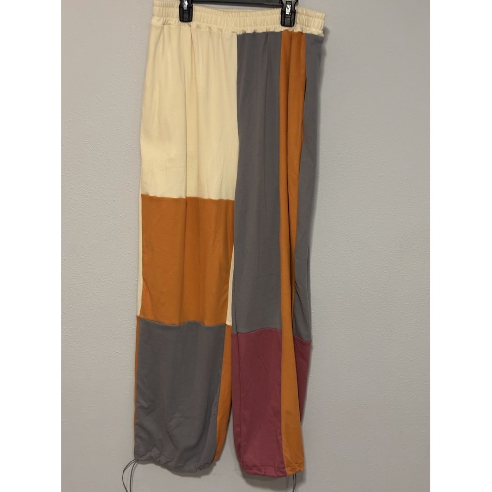 Wide-Leg Trousers Women's Size XL Color-Block Elastic Waist Adjustable Hem - Picture 2 of 8